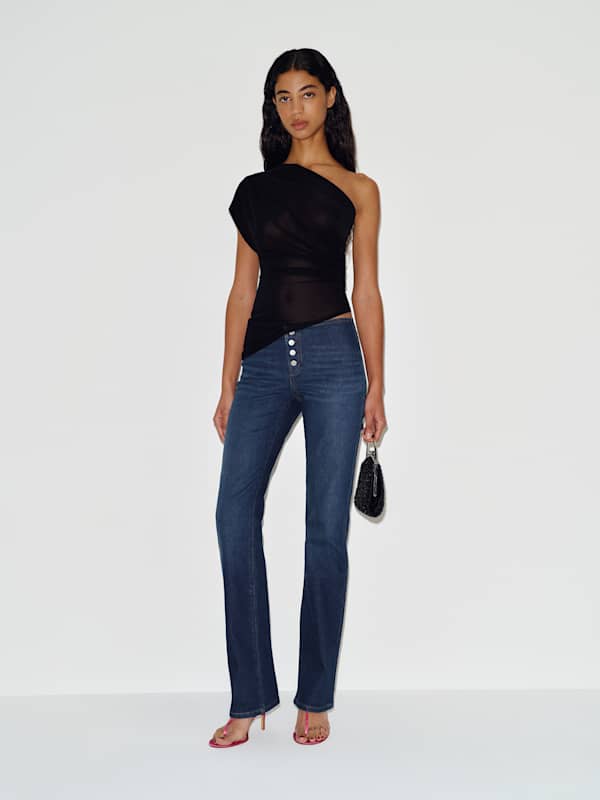 Naomi Super Stretch Low Rise Bootcut Jeans - Wheeler Exposed Buttons